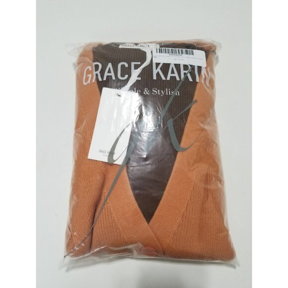 GRACE KARIN Women's Color Block Cardigan Sweater In Orange - Size 2XL - Picture 7 of 9